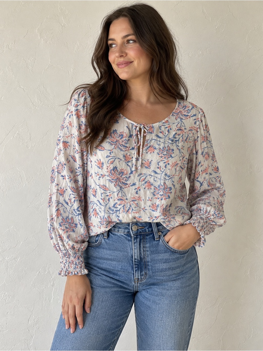 Lucky Brand Floral Peasant Blouse Boho Cottagecore Romantic L